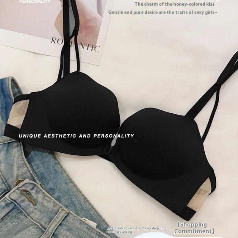 New Front Buckle Beautiful Back Underwear Women's Small Breasts Gathered Integrated Non-wired Breathable Non-marking Bra