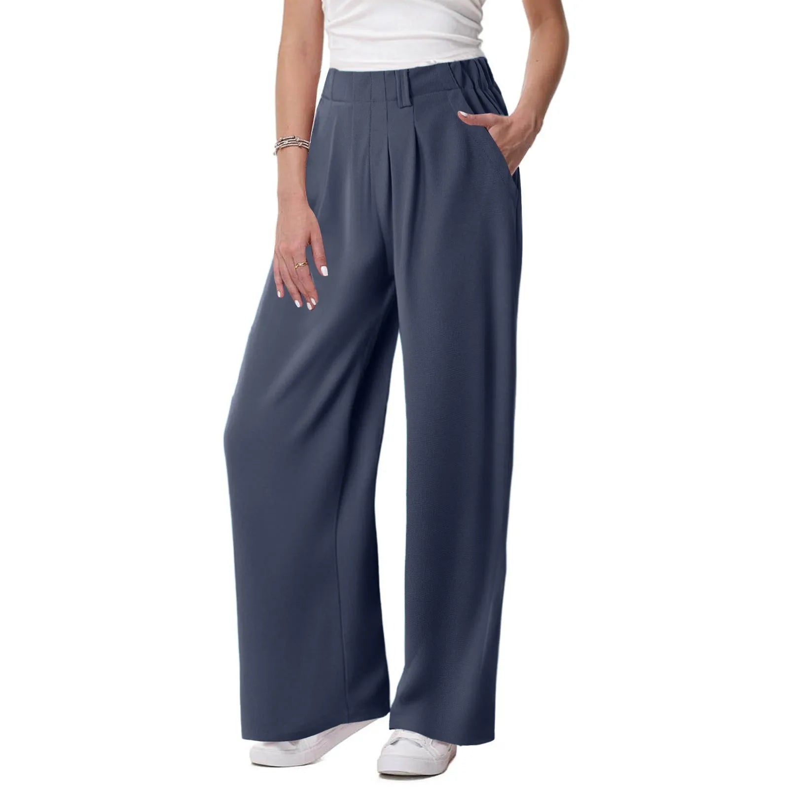 Womens Solid Color Straight Tube Loose Stretch Yoga Pants with Pockets Streetwear Waffle Palazzo Pants Women Joggers Baggy Pants