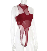 Solid Red Mesh Corset Bodysuit