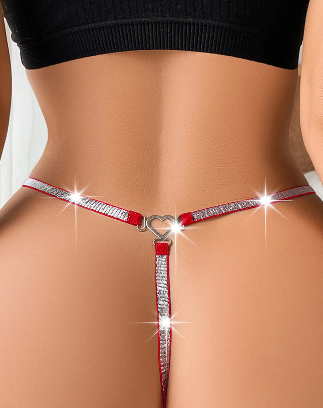Sexy Low-Rise T-Back G-String – Solid Color Thong with Silver Ribbon for Women