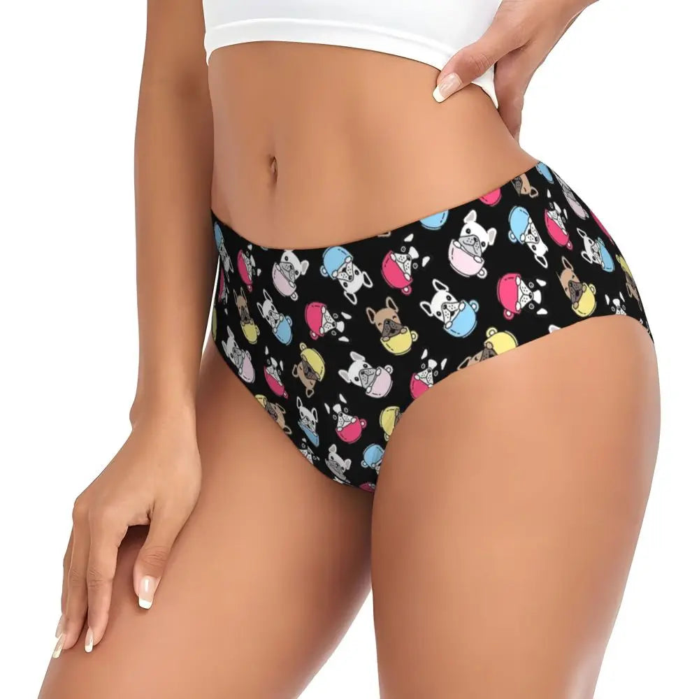 Custom Womens French Bulldog Christmas Santa Claus Brief Panties Female Stretch Underwear Underpants