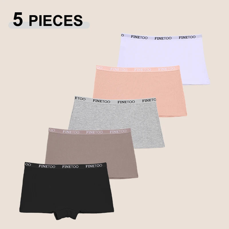 5PCS Women's Cotton Fabric Panties Fashion Letter Solid Color Boyshorts Seamless Cozy Breathable Sports Boxers Female Lingerie