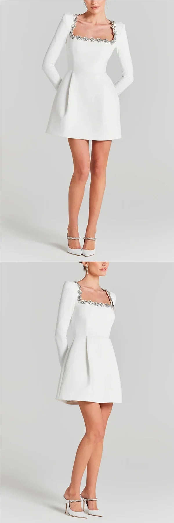 Elegant Short Velvet Dress with Diamond Embellishment Square Collar Independent Station Cross-border Spring Women's Fashion