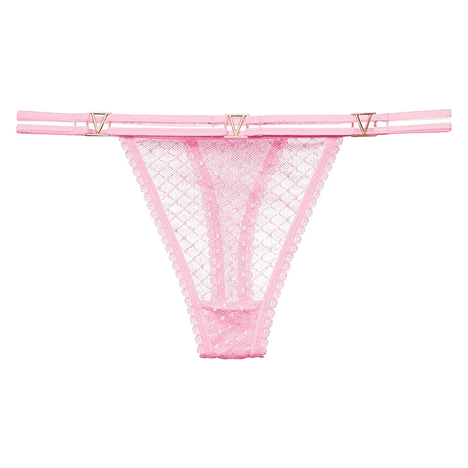 Seamless Hipster Mesh Thong – Low Waist Multi-Color G-String with Lace & Metal Buckles for Women