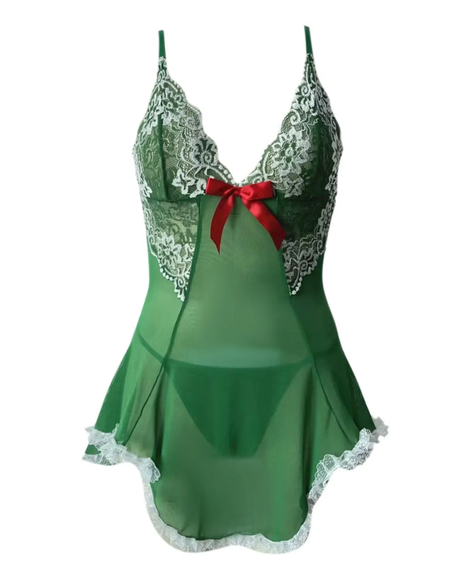 Christmas Deep V Neck Slip Dress Fun Pure Wind Dress Two Piece Set Women Lingerie Porno Costumes