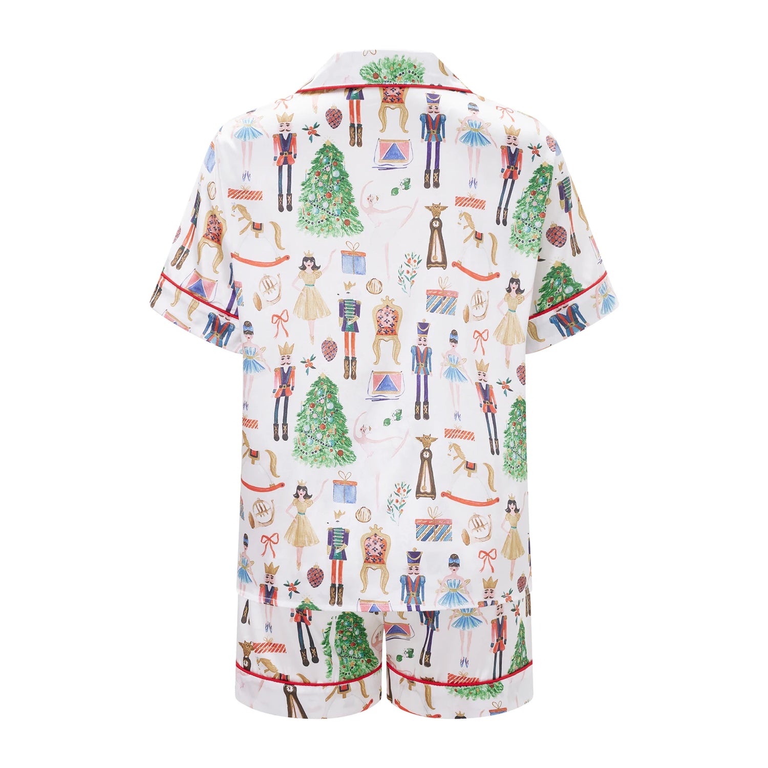 Women’s White 2-Piece Christmas Short-Sleeve Pajama Set – Festive Shirt & Shorts