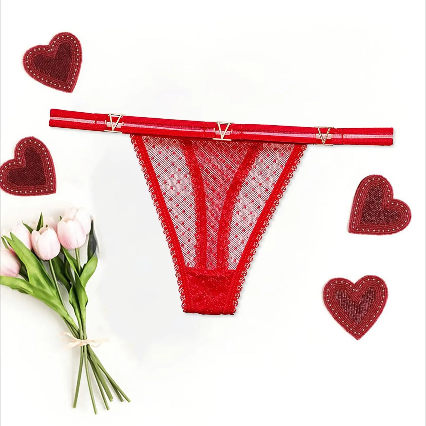 Seamless Hipster Mesh Thong – Low Waist Multi-Color G-String with Lace & Metal Buckles for Women