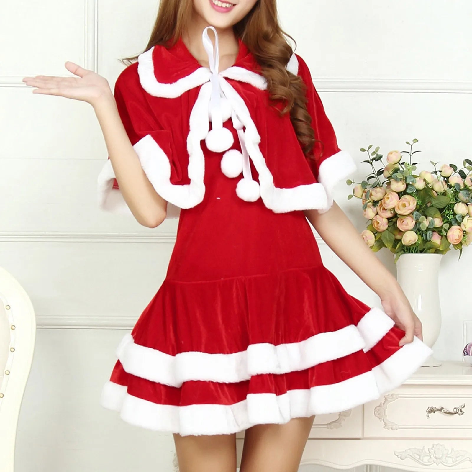 Christmas Lingerie Woman Women'S Cosplay 3pc Lingerie Set Hat Wrap Dress Three Piece Outfit Christmas Day Lingeries Sexy Hot