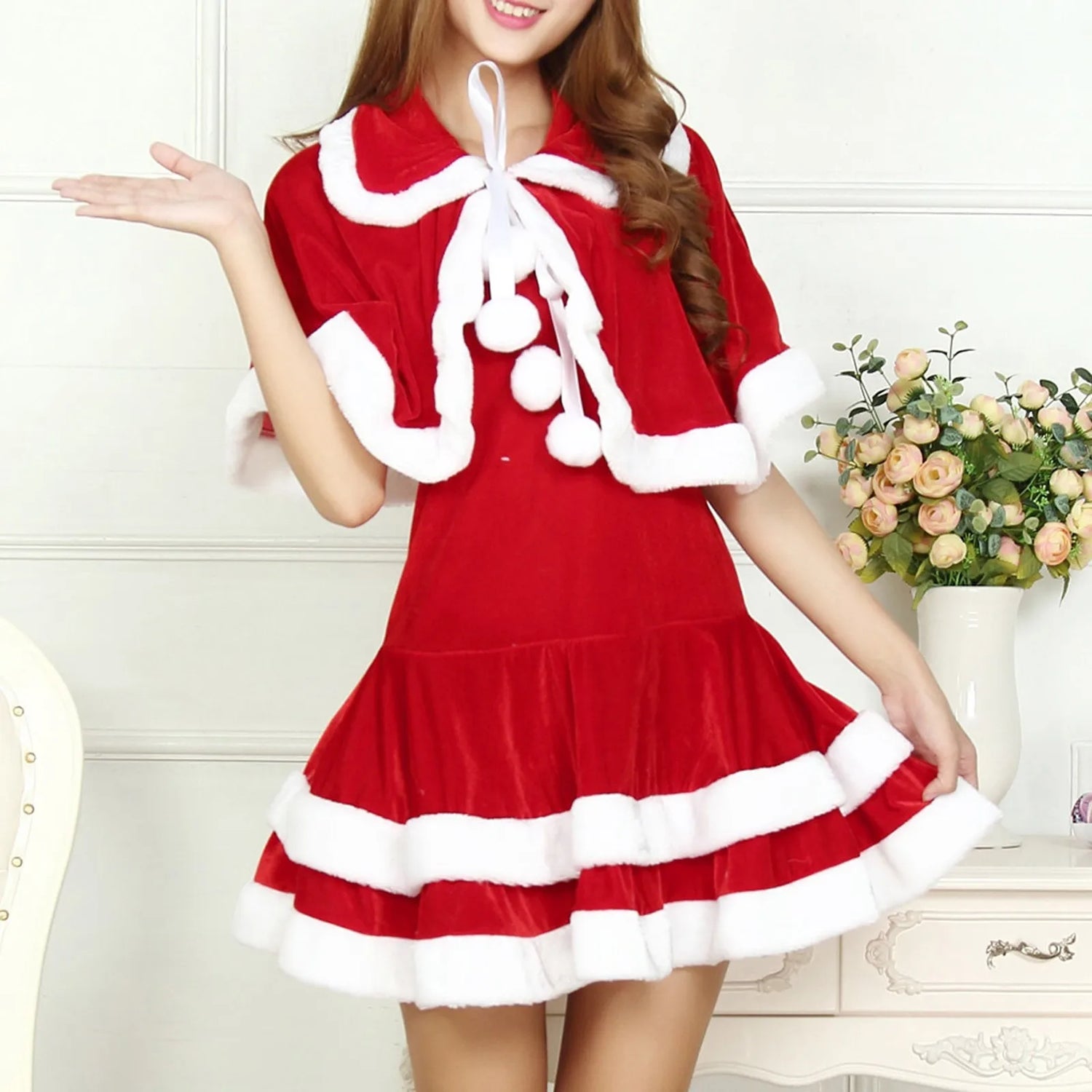 Christmas Lingerie Woman Women'S Cosplay 3pc Lingerie Set Hat Wrap Dress Three Piece Outfit Christmas Day Lingeries Sexy Hot