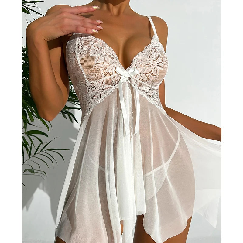 Summer Fantasia Sheer Lace Suspender Babydoll Corset Chemise – Erotic Sleepwear