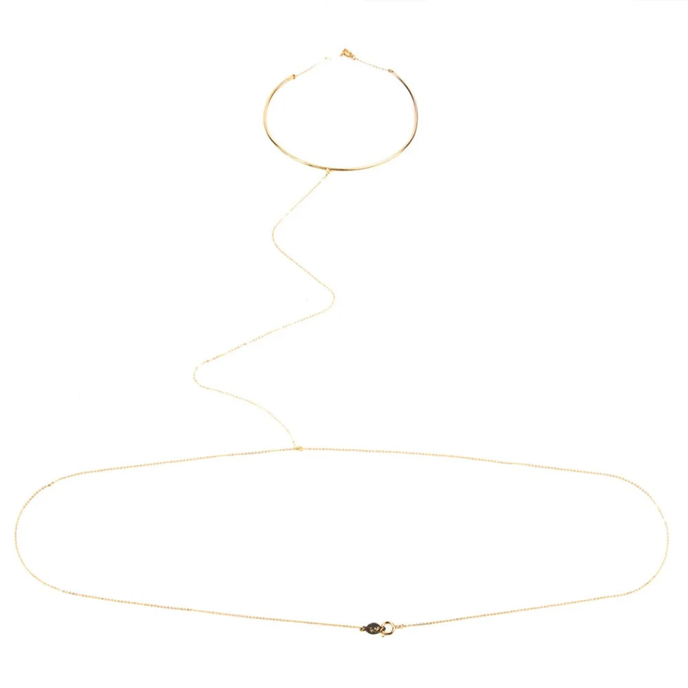 Stonefans Sexy Choker Body Chain Harness Collar Jewelry for Women Simple Metal Chain Body Necklace Bikini Decor Accessories