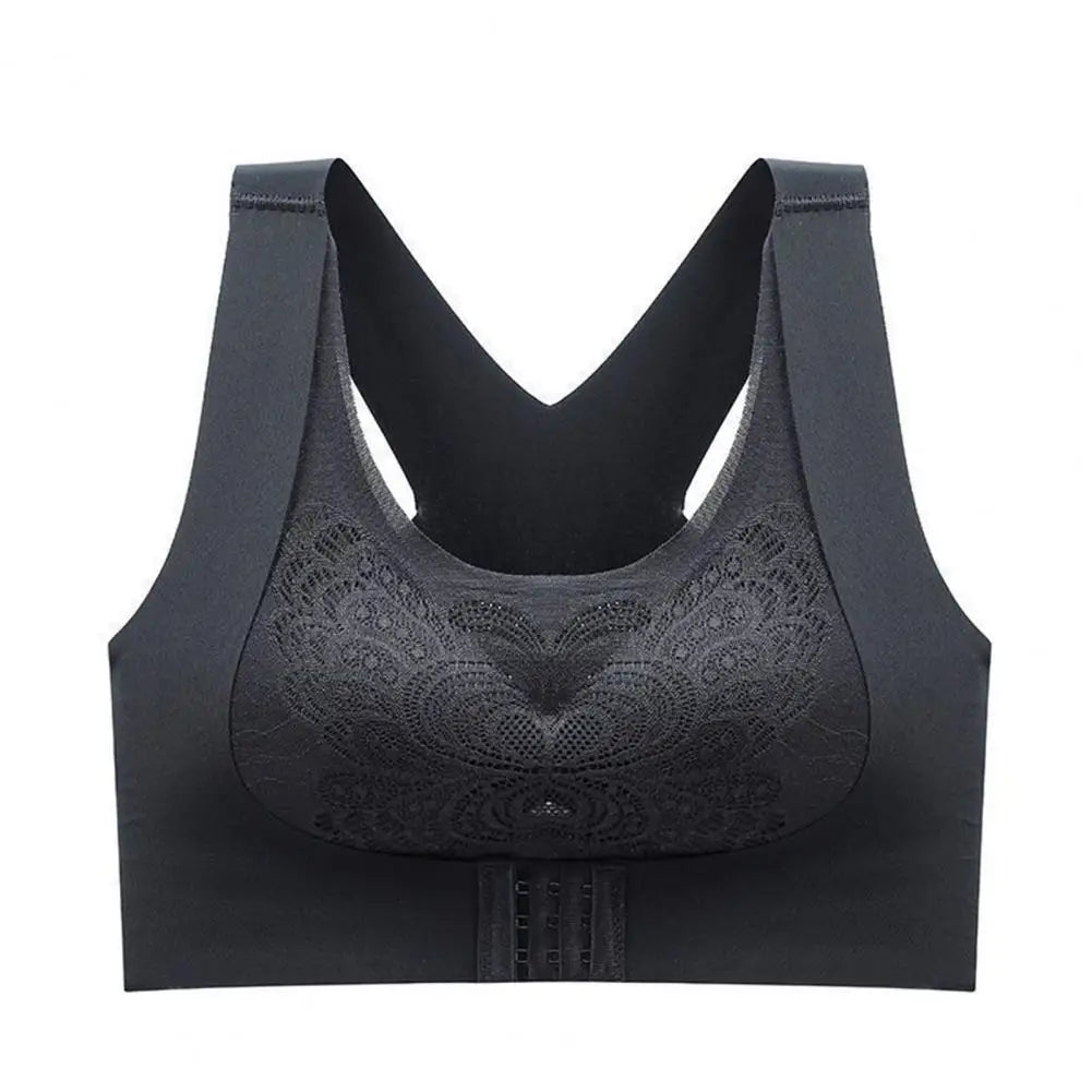 Front-Closure Wireless Posture Support Sports Bra – Breathable Cross-Back Comfort Underwear