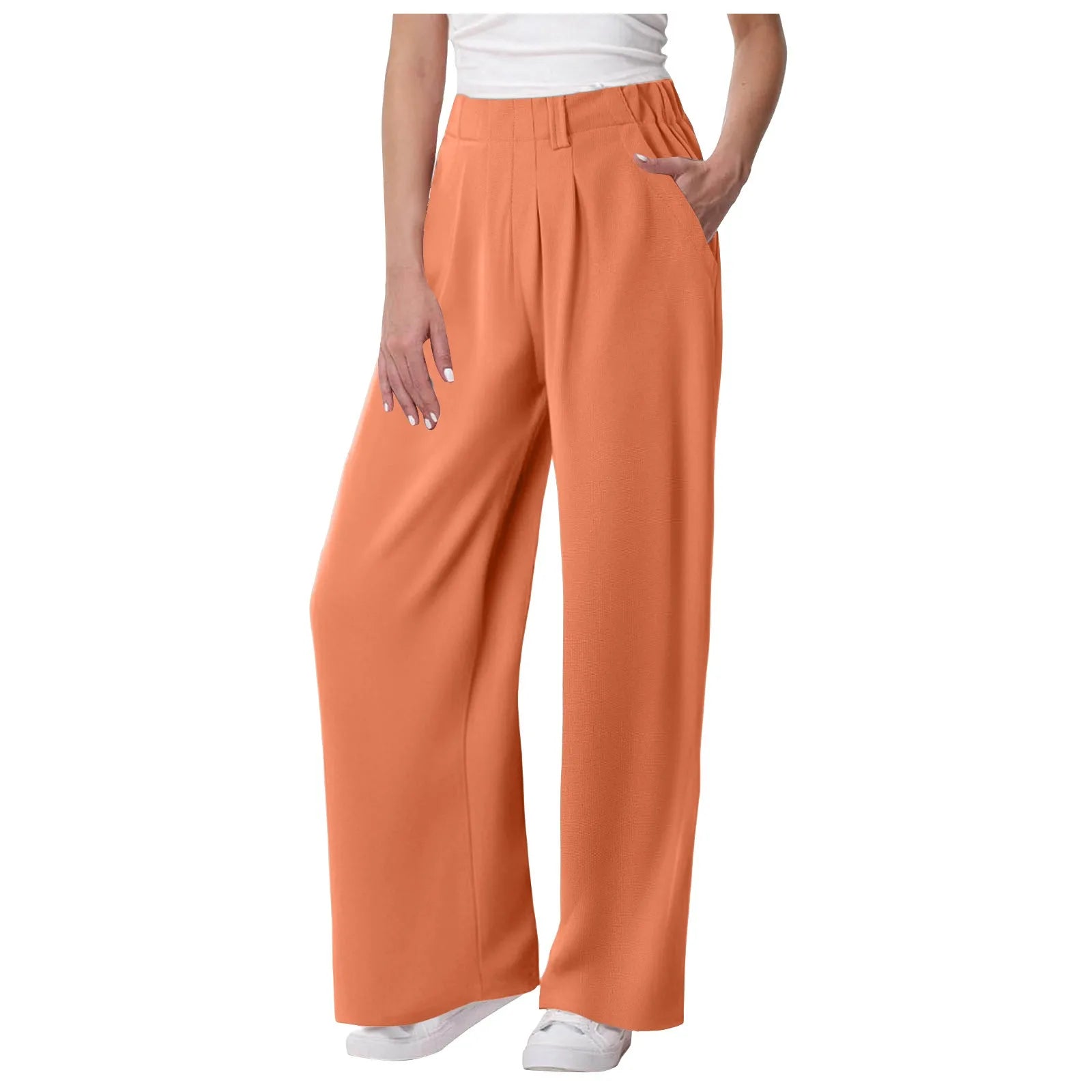 Womens Solid Color Straight Tube Loose Stretch Yoga Pants with Pockets Streetwear Waffle Palazzo Pants Women Joggers Baggy Pants