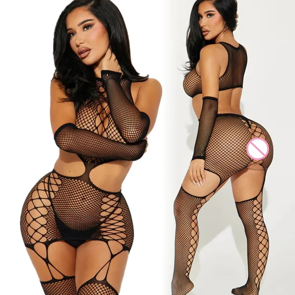 Strapless Fishnet Mesh Mini Babydoll – Sheer See-Through Lingerie Dress