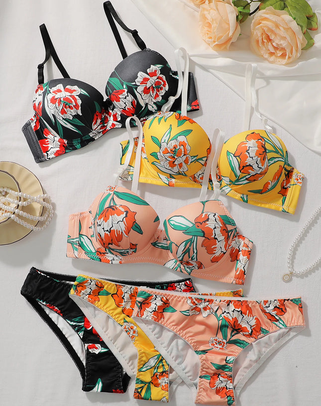 High-Quality Multi-Color Printed Push-Up Bra & Panty Set – Women’s Lingerie Beach Party Bikini