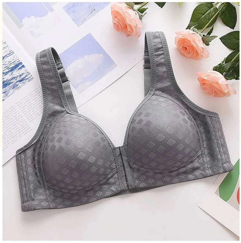 FallSweet Plus Size Front Closure Bra for Women, Seamless Wireless Push Up Bralette, Plaid Print Lingerie Comfortable Brassiere