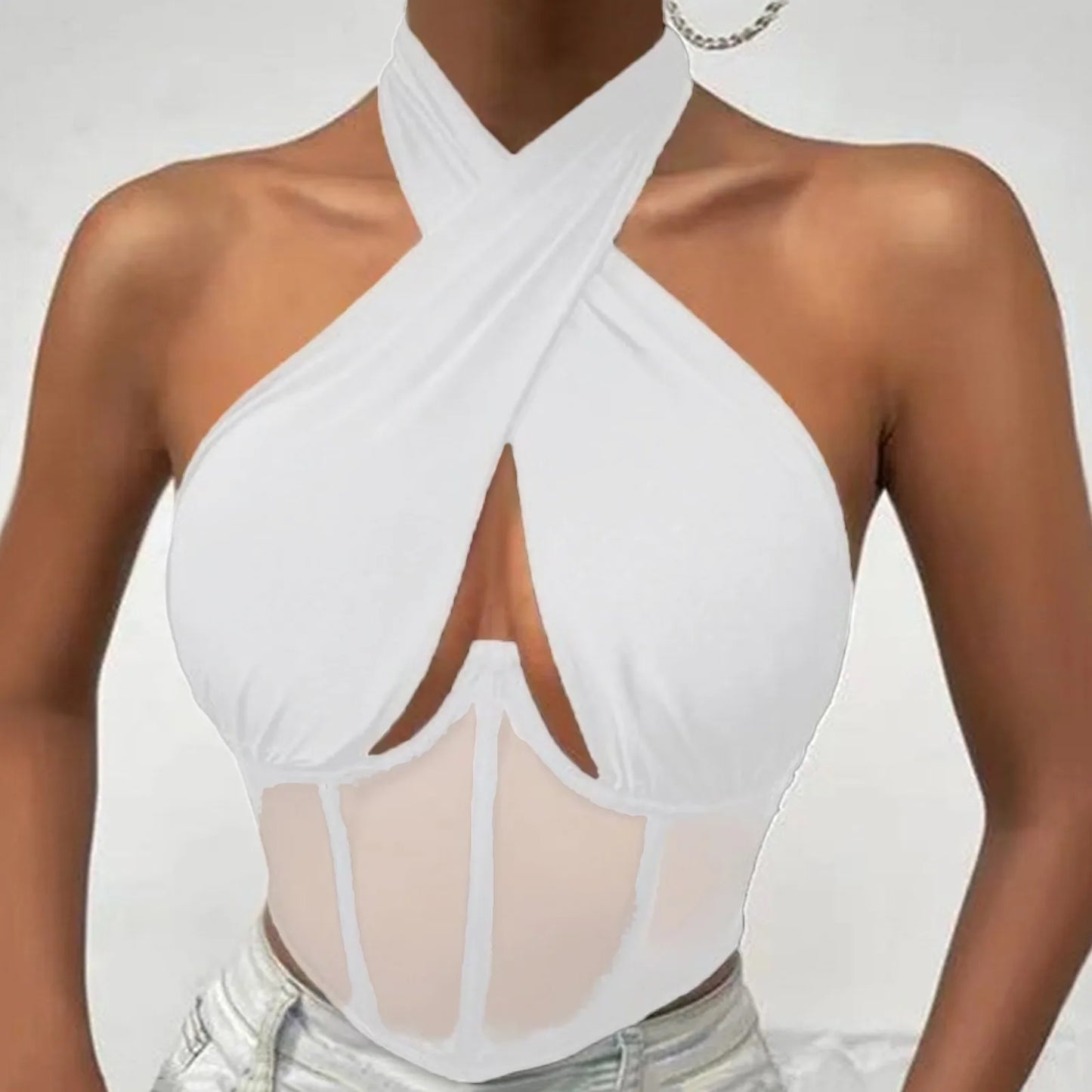 Sexy Cotton Stretch Tops For Women Cross Halter Sleeveless Blouses Fashion Sleeveless Hollow Out Top Irregular Neckline Tank Top