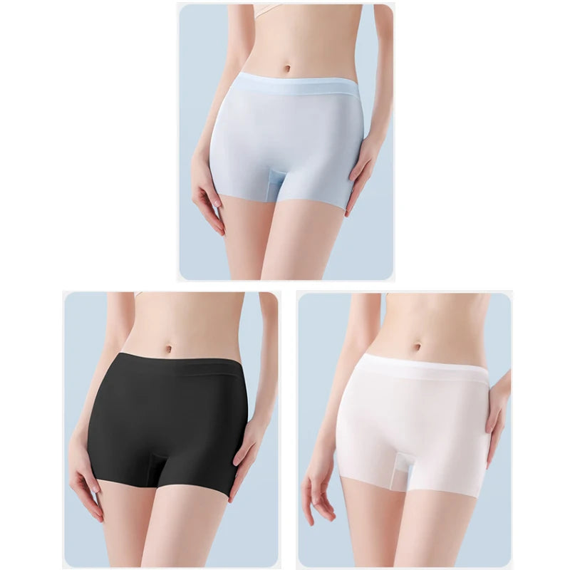 3PCS Ice Silk Ultra-Thin High Waist Boxer Briefs – Seamless Quick-Drying Plus Size Panties for Women