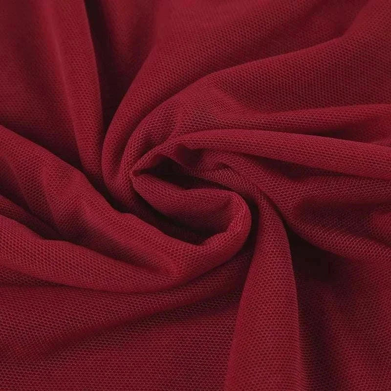 Solid Red Mesh Corset Bodysuit