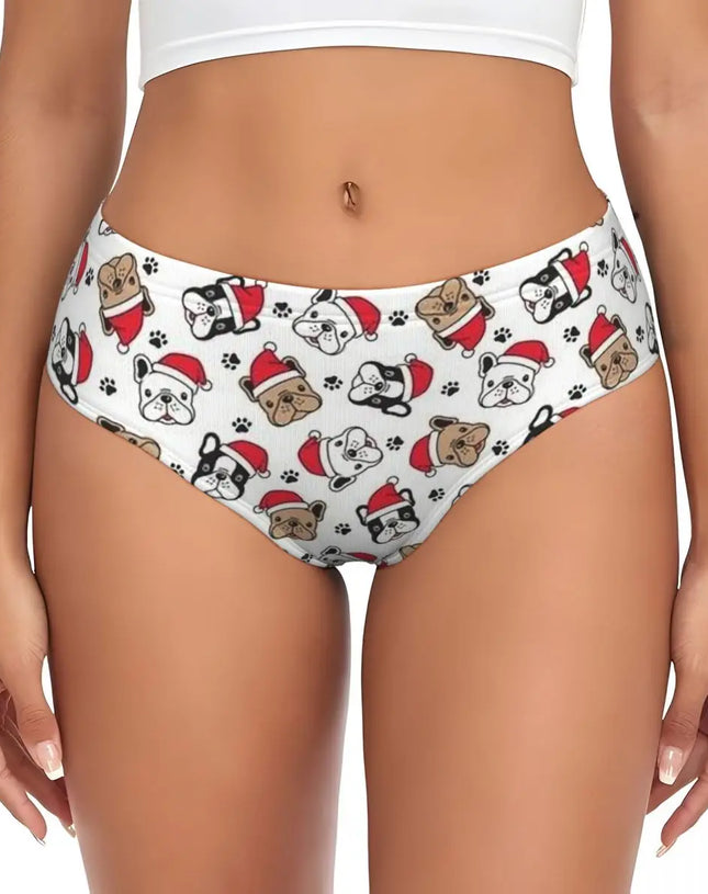 Custom Womens French Bulldog Christmas Santa Claus Brief Panties Female Stretch Underwear Underpants