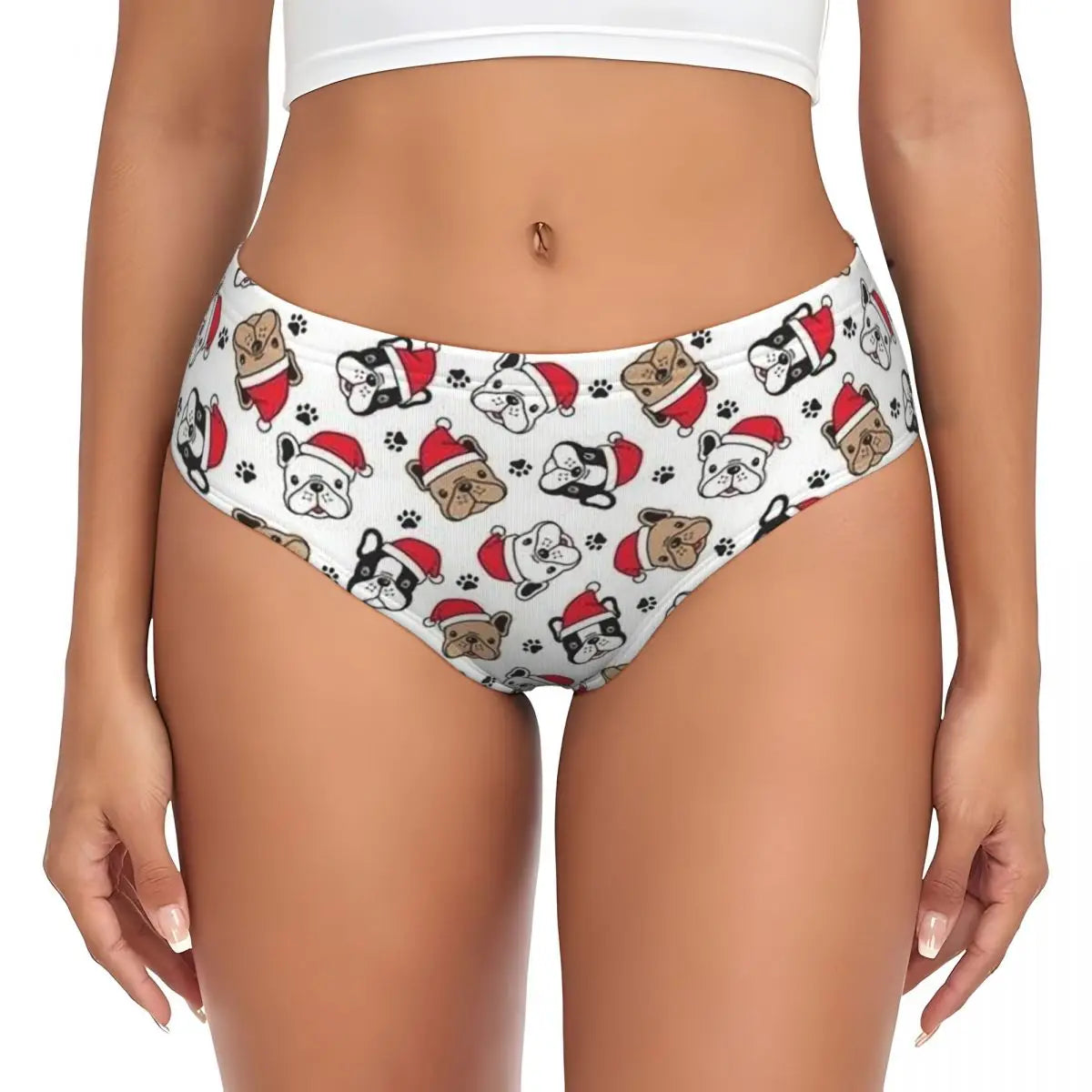 Custom Womens French Bulldog Christmas Santa Claus Brief Panties Female Stretch Underwear Underpants