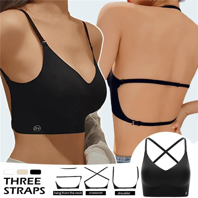 2024 Invisible Push Up Bra Backless Sexy Women Bras Low Cut Plunge Brassiere Open Back Wedding Underwear Seamless Lingerie