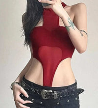 Solid Red Mesh Corset Bodysuit