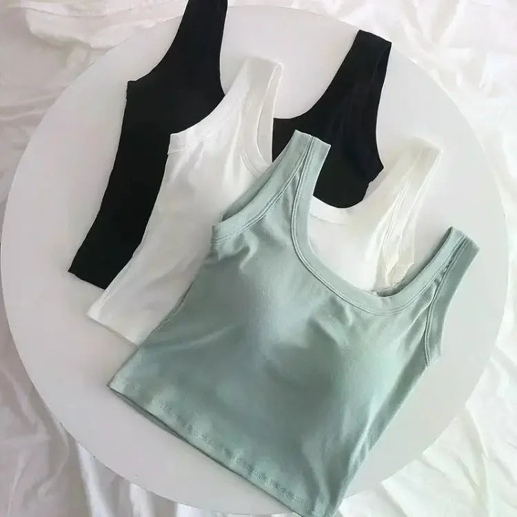 Women's Vest One-Piece No Steel Ring Cotton Chest Pad Wide Shoulder Sports Yoga Vest Underwear Black White Bra Tank Top Women