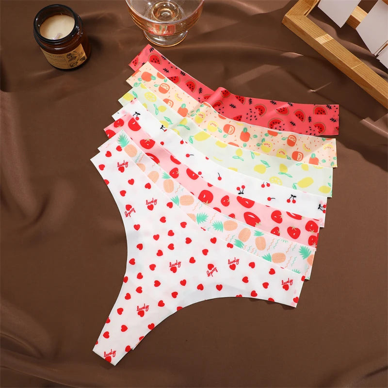 FINETOO Ultra Soft Seamless Graphic Print Thong Set – 4-Pack Stretch Leopard G-Strings for Women