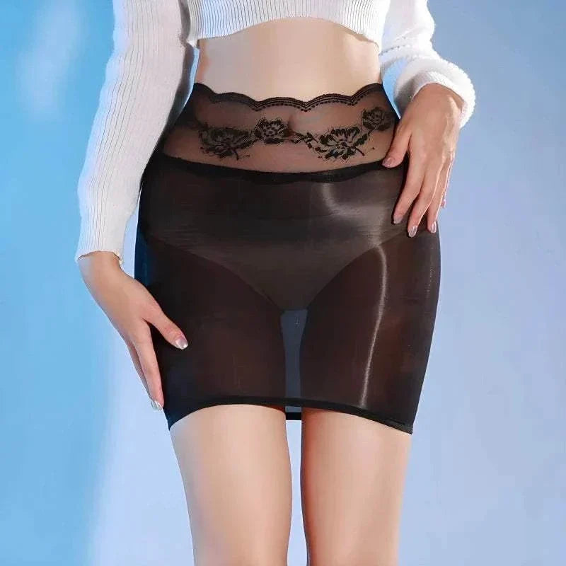 Shiny Lace Mini Skirt