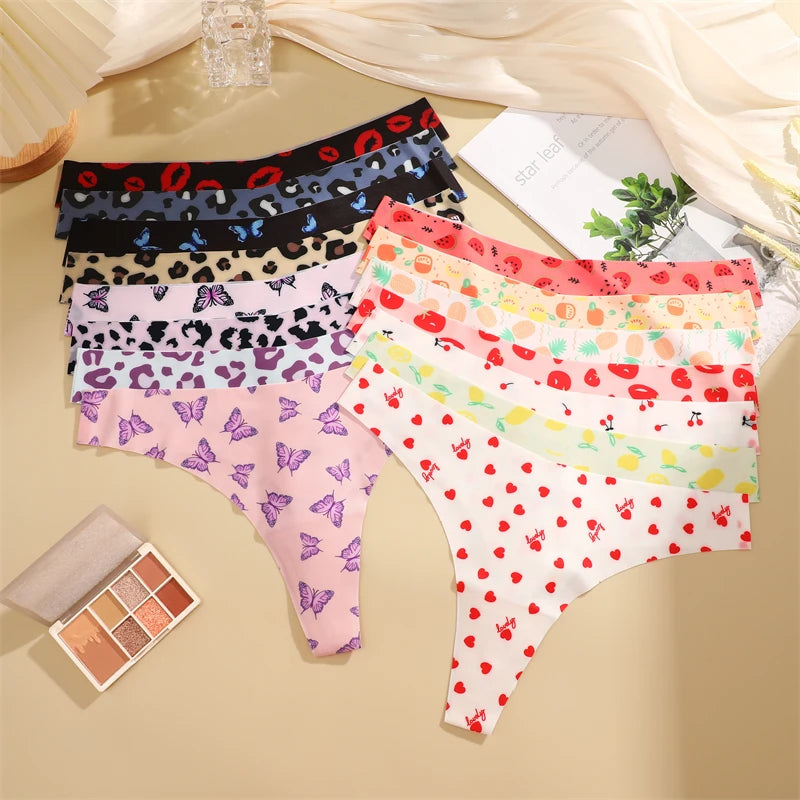 FINETOO Ultra Soft Seamless Graphic Print Thong Set – 4-Pack Stretch Leopard G-Strings for Women