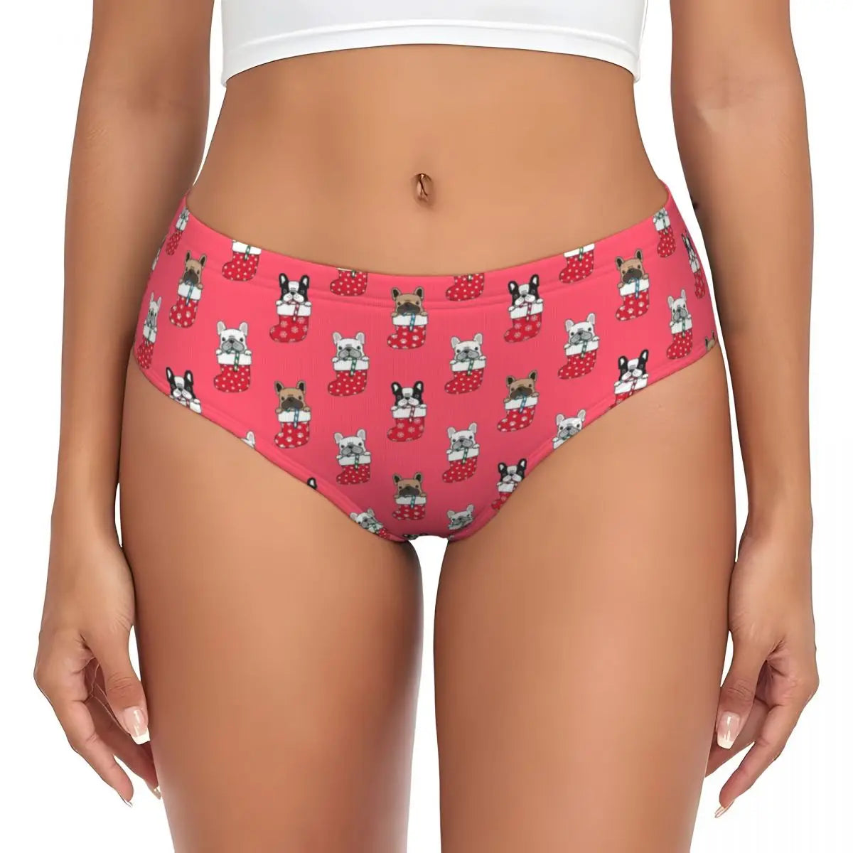 Custom Womens French Bulldog Christmas Santa Claus Brief Panties Female Stretch Underwear Underpants