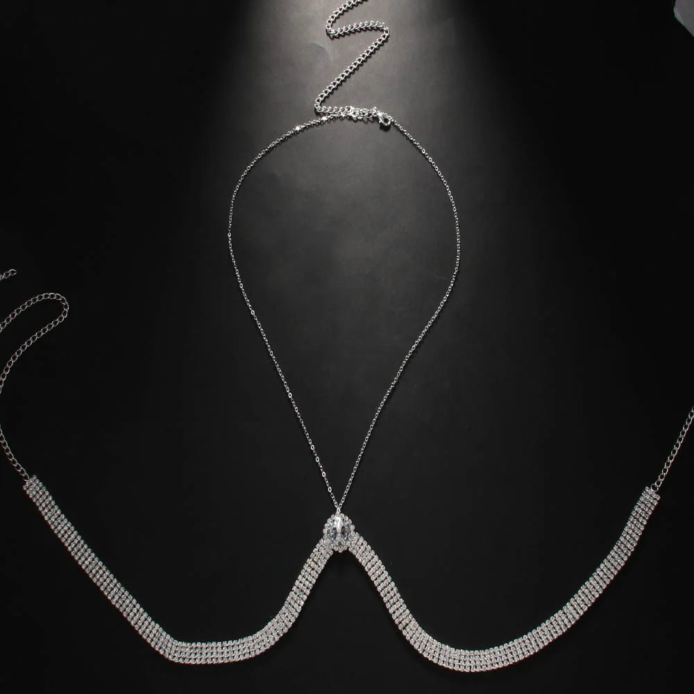 Stonefans Sexy Hanging Bra Chain Rhinestone Body Jewelry for Women Halter Breast Support Bra Jewelry Harness Top Bikini Gift