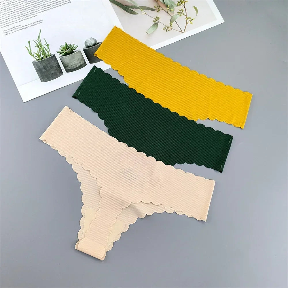 3 Pieces Seamless Thong Panties Pack Women Invisible Thread Ice Silk Sexy G-string Underwear Bikini Brief Plus Size