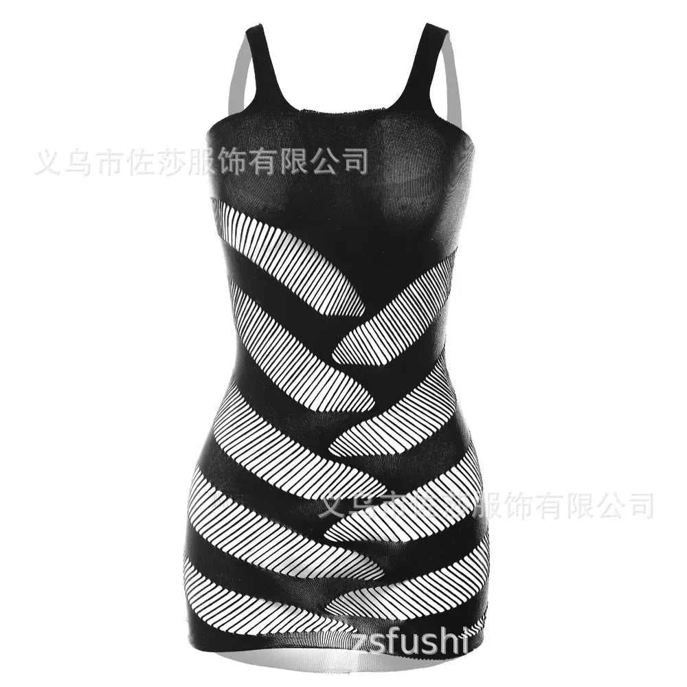 Sexy Womens Club Bodycon Dress Scoop Neck Wide Shoulder Strap Hollow Out Babydoll Mini Dresses Lingerie Nightdress Nightwear