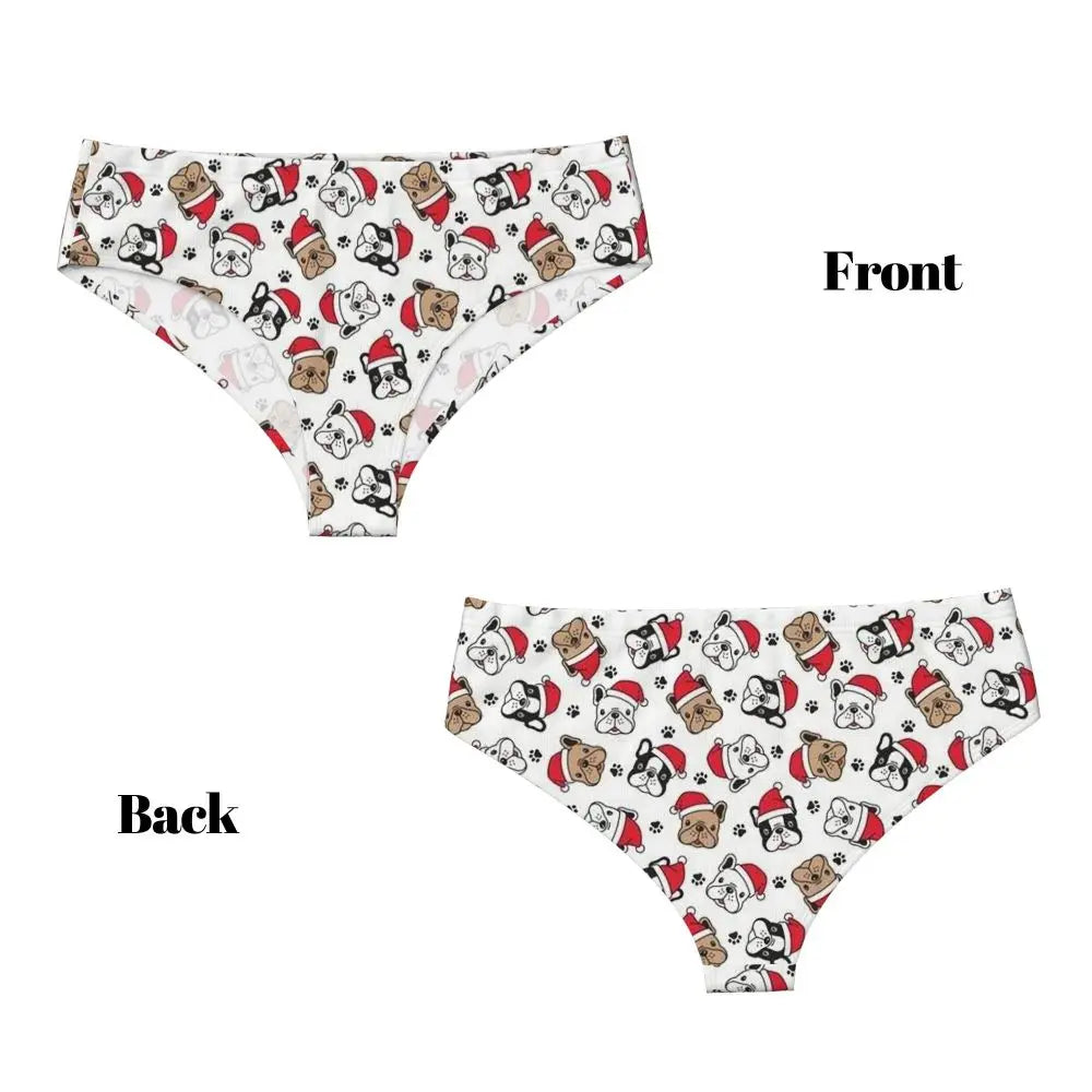 Custom Womens French Bulldog Christmas Santa Claus Brief Panties Female Stretch Underwear Underpants