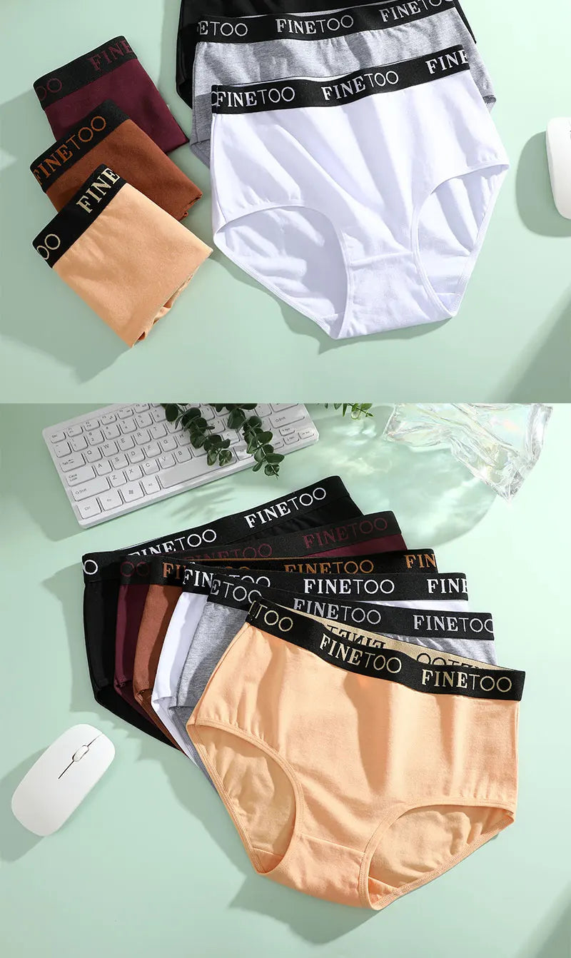 5Pcs/Set Women's Cotton High Waist Briefs Seamless Plus Size Panties Breathable Stretch Underwears Female Soft Lingerie Finetoo