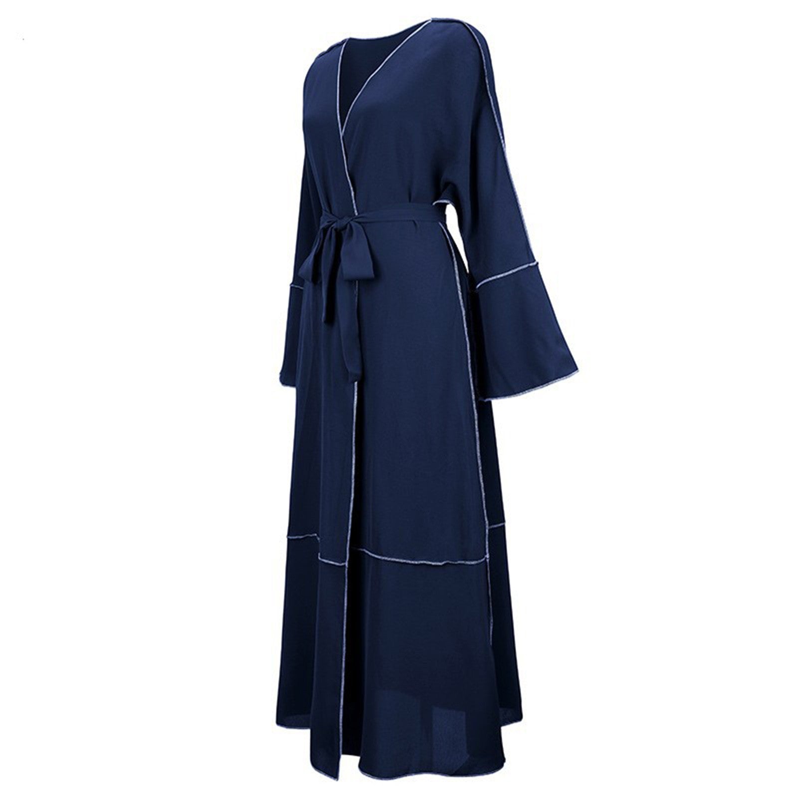 2024 Lace-Up V-Neck Flare-Sleeve Abaya – Long Muslim Hijab Dress