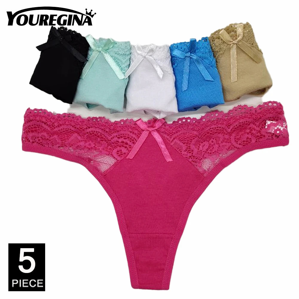 Sexy G-String Cotton Panties for Women Thong T Back Female Underwear Lingerie Briefs Bikini Low Waist Transparent 5 Pcs/set