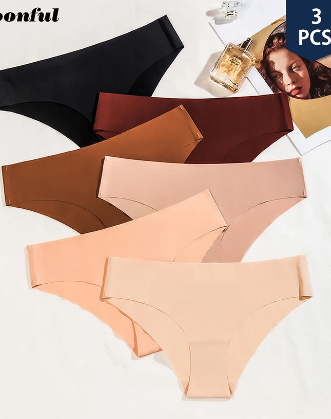 3 Pcs Set Seamless Panties for Women Breathable Low Waist Sexy Underwear Solid Silk Briefs Invisible Seamless Panties Woman
