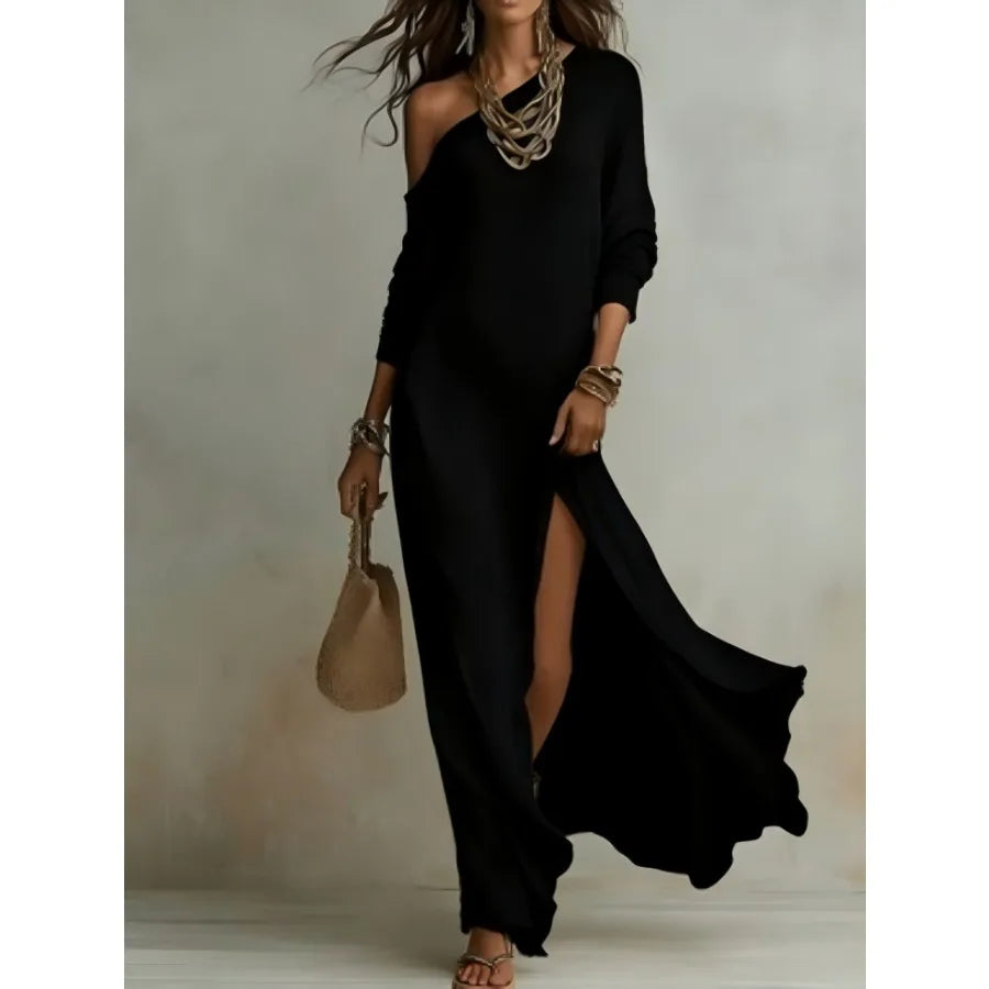 2026 European and American -  Summer New Style Elegant Long-sleeved Knitted Pleated Split Women's Dress