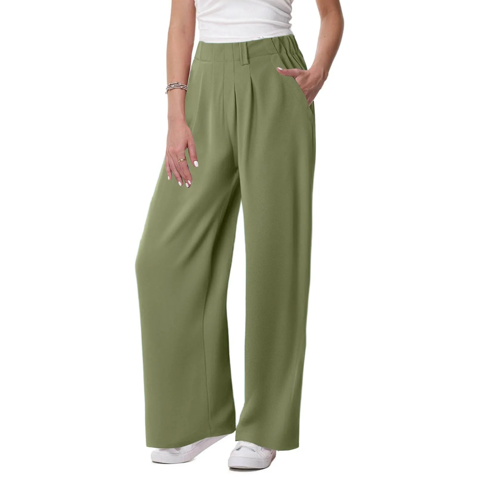 Womens Solid Color Straight Tube Loose Stretch Yoga Pants with Pockets Streetwear Waffle Palazzo Pants Women Joggers Baggy Pants