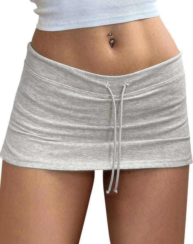 Womens Micro Mini Gym Skirts 2025 Summer Low Waisted Side Slit Yoga Skirt Sexy Drawstring Athletic Skirt