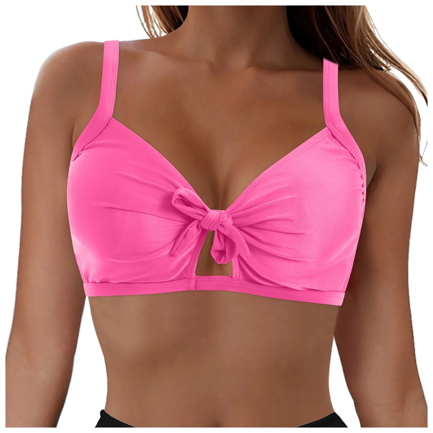 Women Swimwear Wrapped Knot Solid Color Push Up Gathering Sexy Bikini Tops Full Coverage Backless Tankini Tank Tops Beachwear