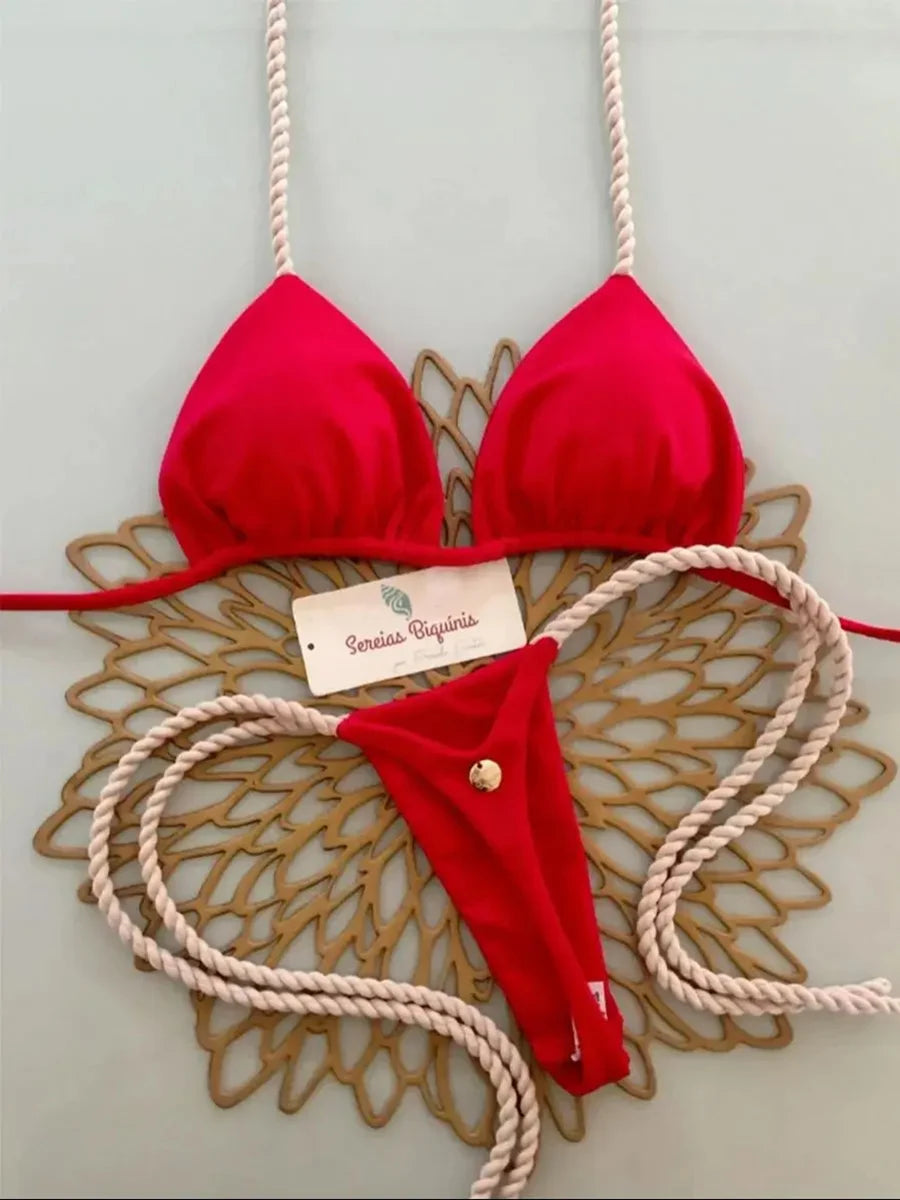 Micro Bikinis 2025 Women Swimsuit New Sexy Swimwear Halter Bikini Set Brazilian Biquini Female Thong Beachwear Party Wear