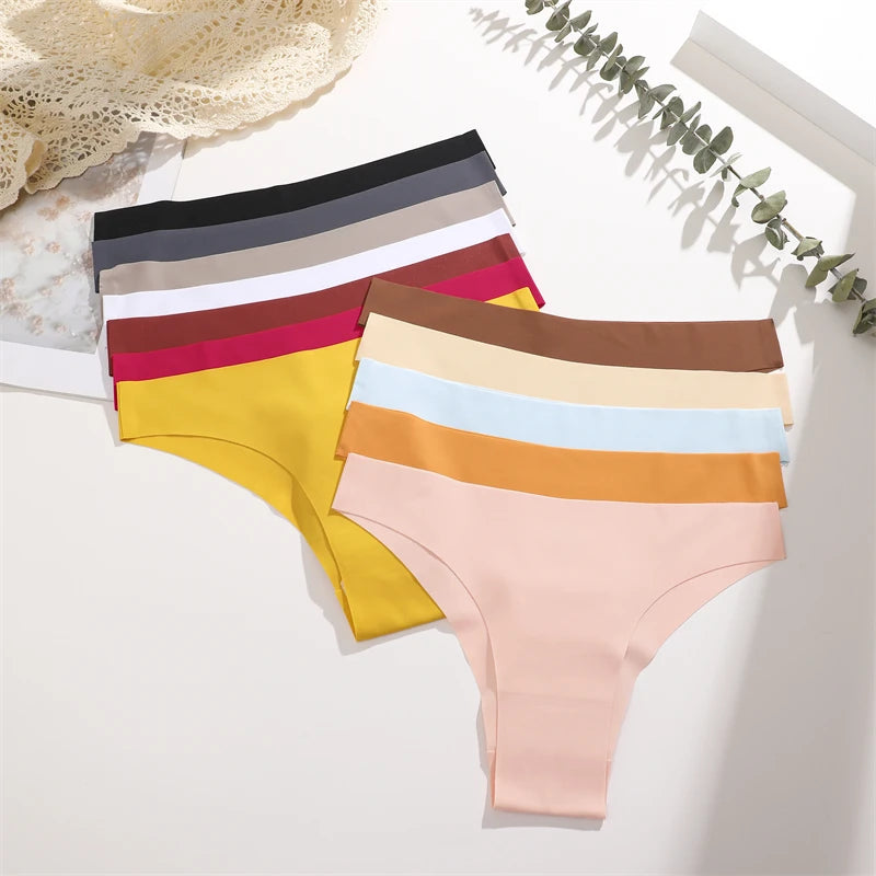 FINETOO 3Pcs Ultra-thin Seamless Silk Underwear Women's Panties Sexy Low-Waist Stretch Bikini Solid Color Briefs Lingerie XS-XXL