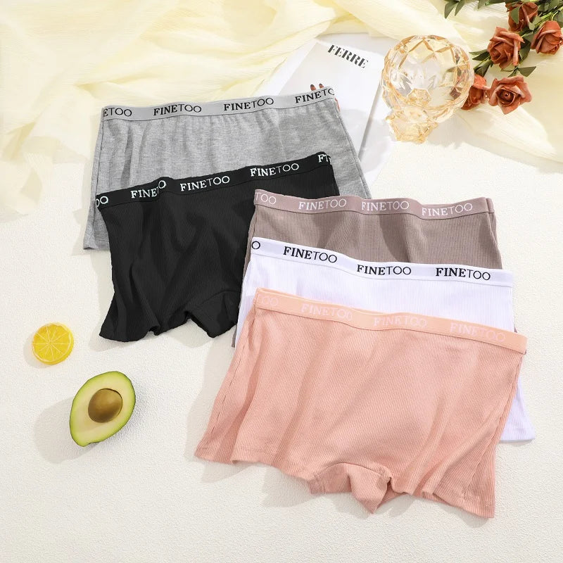 5PCS Women's Cotton Fabric Panties Fashion Letter Solid Color Boyshorts Seamless Cozy Breathable Sports Boxers Female Lingerie