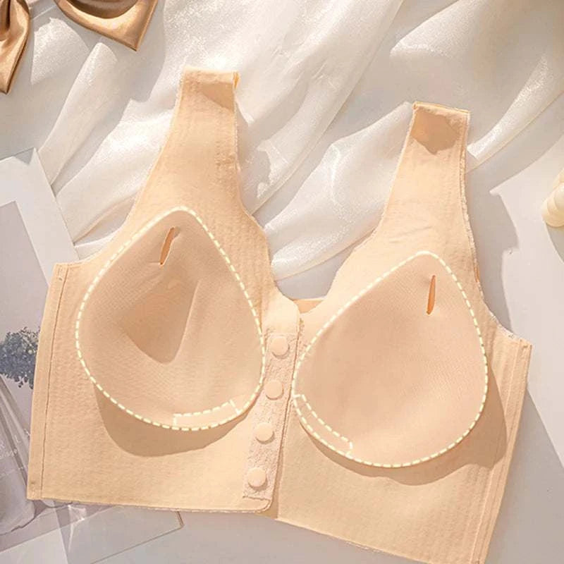 Women's Sexy Front Button Lace Bra Adjustable Thin Strap Vest Style Big Breasts Show Little Fitting Underwear