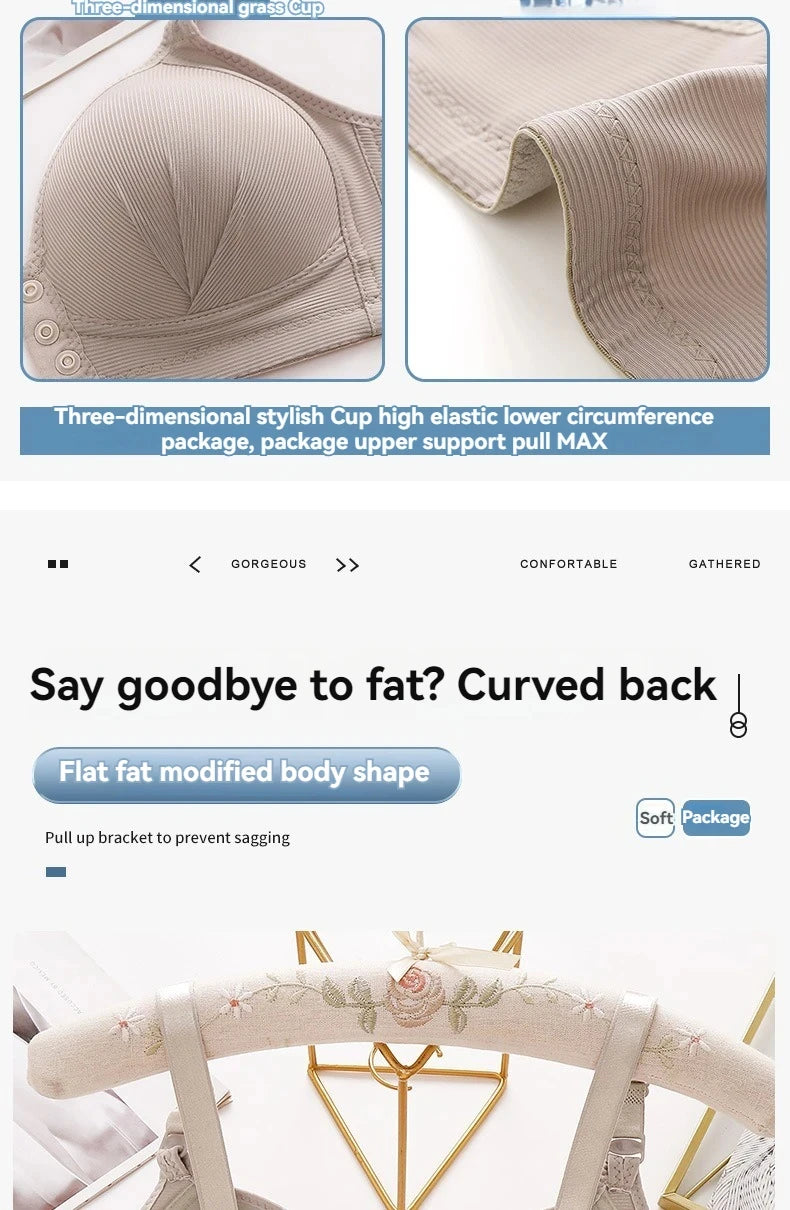 Plus-Size Front-Closure Push-Up Bra for Mature Women – Adjustable Thin Cups, Breathable Comfort Underwear