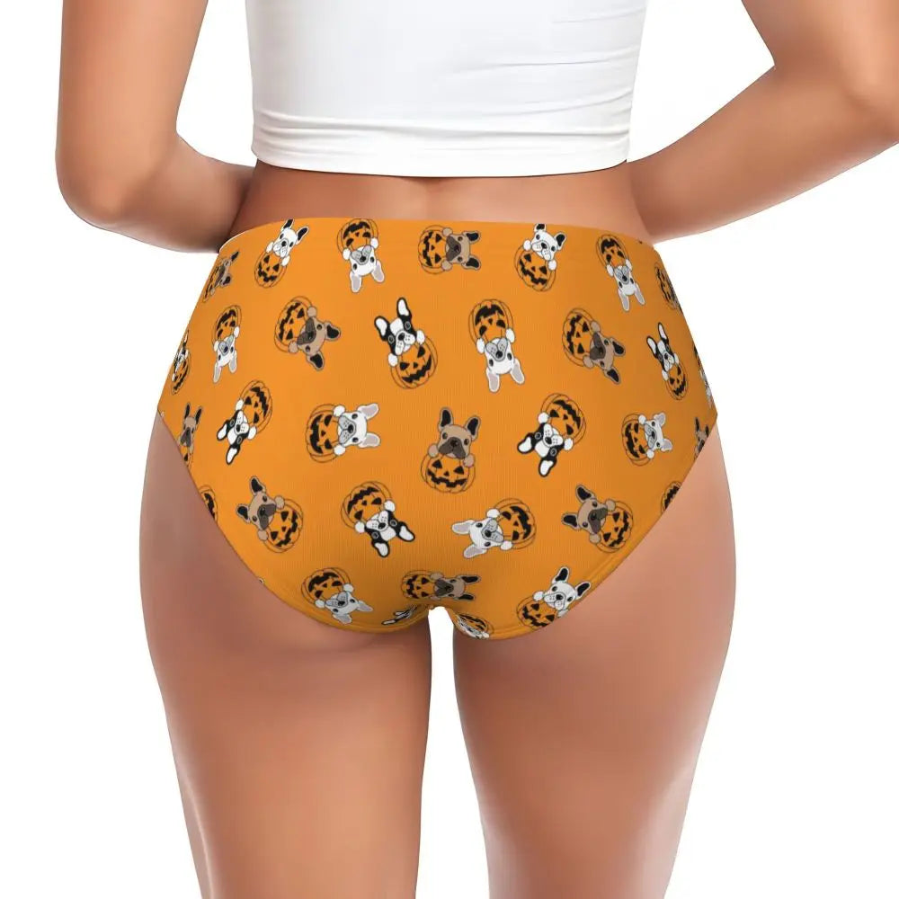 Custom Womens French Bulldog Christmas Santa Claus Brief Panties Female Stretch Underwear Underpants